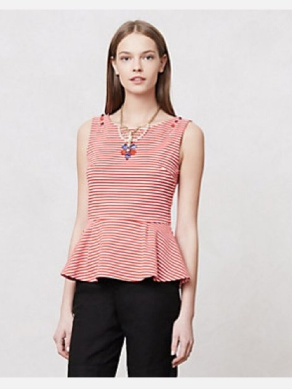 Anthropologie Postmark Antonia Striped Peplum Top Red White